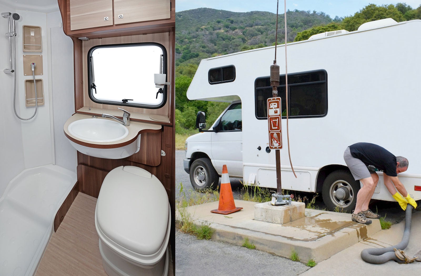 Portable RV/camper toilet and holding tank setup in Longview, Washington