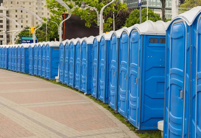 Seasonal porta potty units set up at a Longview, Washington venue
