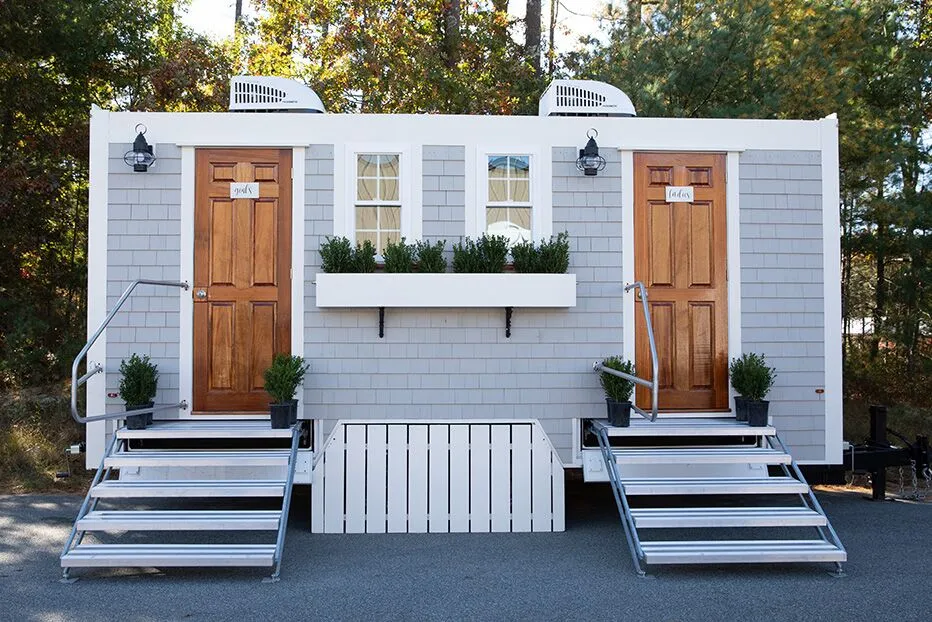 Wedding restroom units discretely staged at a venue in Longview, Washington